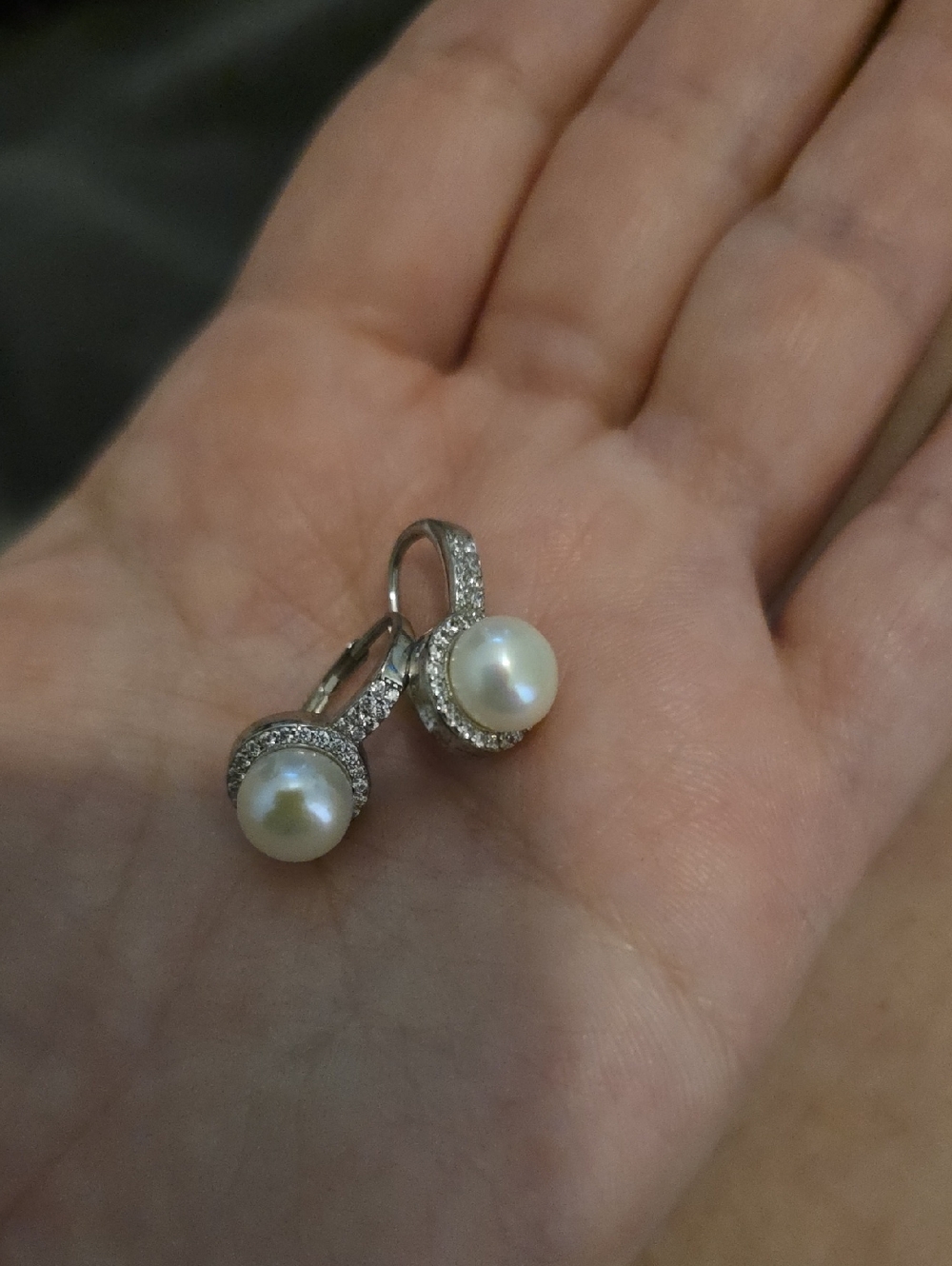 Pearl and Cubic Zirconia Drop Earrings - White